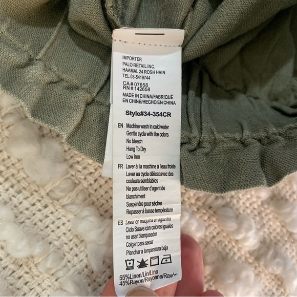 PAPER BAG HIGH WAIST OLIVE GREEN SHORTS BELT WOMENS XL RELAXED COTTAGE LINEN - Picture 11 of 12